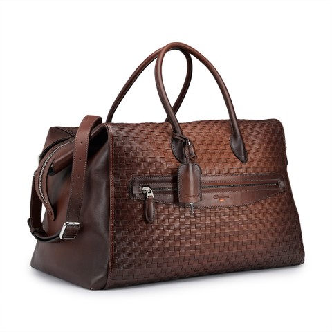 Dunkelbraune Reisetasche aus Flechtleder - Santoni - 3