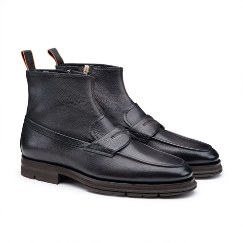 Men's grey tumbled leather Carlo Ice ankle boot - Santoni - 2