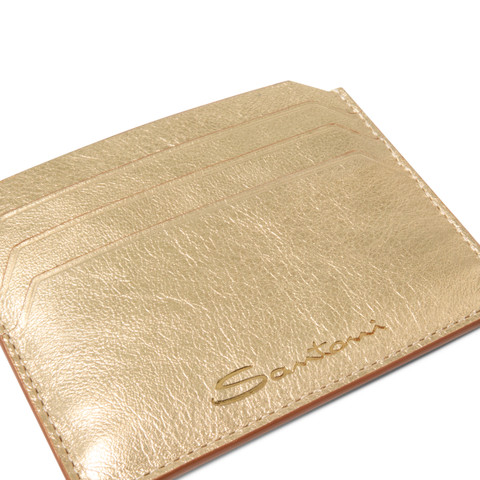 Gold laminated leather credit card holder - Santoni - 4