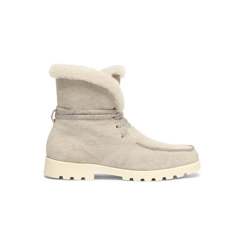 Women's beige suede ankle boot with fur - Santoni - 1