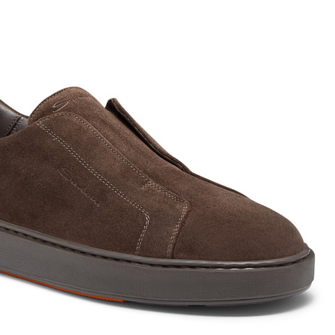 Men's dark brown suede slip-on sneaker - Santoni - 6