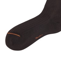 Dark brown Filo di Scozia mercerised cotton crew socks - Santoni - 2