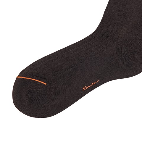 Dark brown Filo di Scozia mercerised cotton crew socks - Santoni - 2