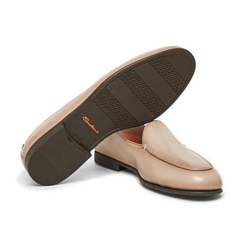 Men's beige leather loafer - Santoni - 3