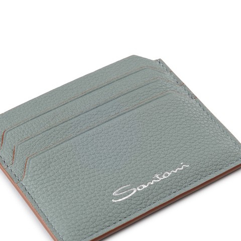Light blue tumbled leather credit card holder - Santoni - 5