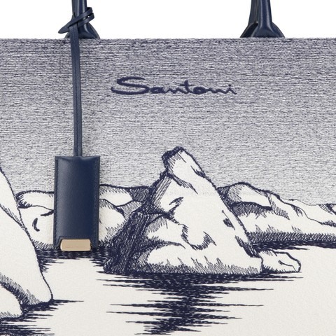 Blue fabric shopper - Santoni - 5