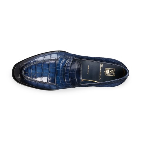 Men's blue alligator leather penny loafer - Santoni - 4