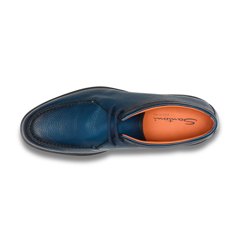 Men's blue tumbled leather desert boot - Santoni - 4