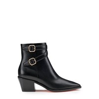 Women's black leather mid-heel texan ankle boot - Santoni - 1