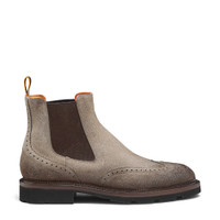 Men&rsquo;s natural suede Chelsea brogue boot - Santoni - 1