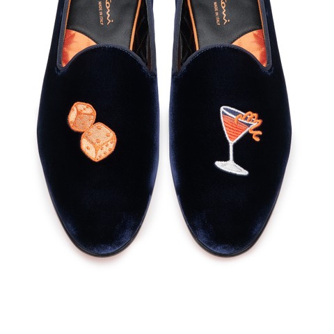 メンズ ベルベット ローファー ブルー - Santoni - 6