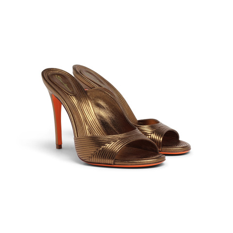 Women's gold leather high-heel sandal - Santoni - 3