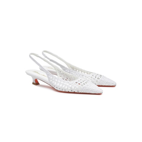 Women's white woven leather low-heel slingback - Santoni - 1