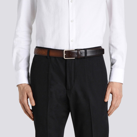 Men's brown woven leather adjustable belt - Santoni - 2