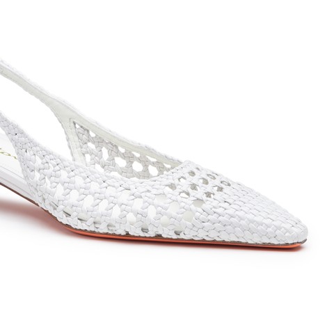 Women's white woven leather low-heel slingback - Santoni - 4