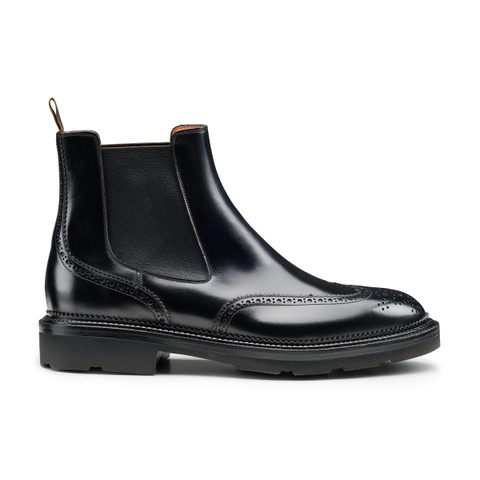 Men's black leather brogue Chelsea boot - Santoni - 1