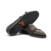 Men's grey suede double-buckle loafer - Santoni - 2