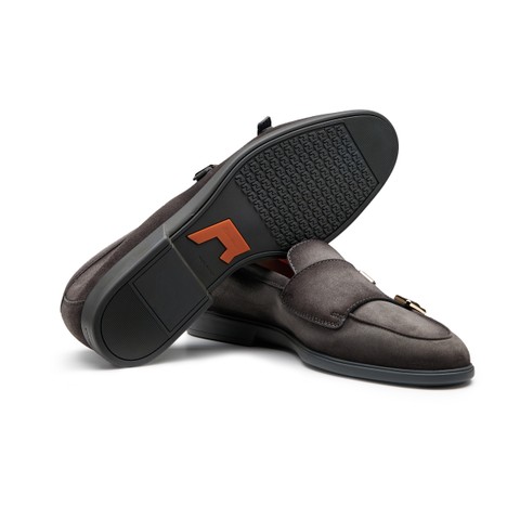 Men's grey suede double-monk loafer - Santoni - 3