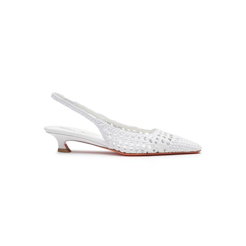 Women's white woven leather low-heel slingback - Santoni - 1