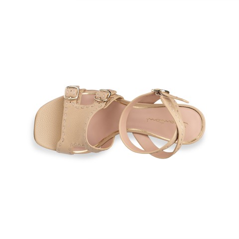 Women's beige leather high-heel sandal - Santoni - 4