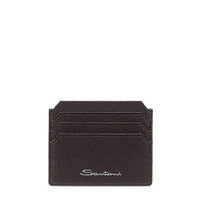 Dark brown tumbled leather credit card holder - Santoni - 1