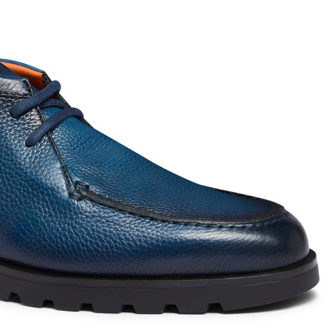 Men's blue tumbled leather desert boot - Santoni - 5