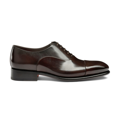 Men's polished brown leather Oxford shoe - Santoni - 1