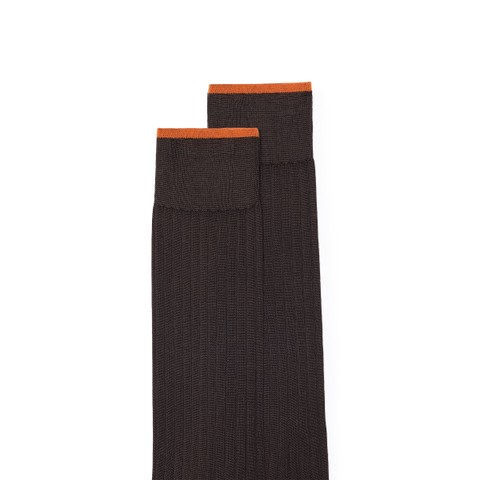 Dark brown Filo di Scozia mercerised cotton crew socks - Santoni - 3