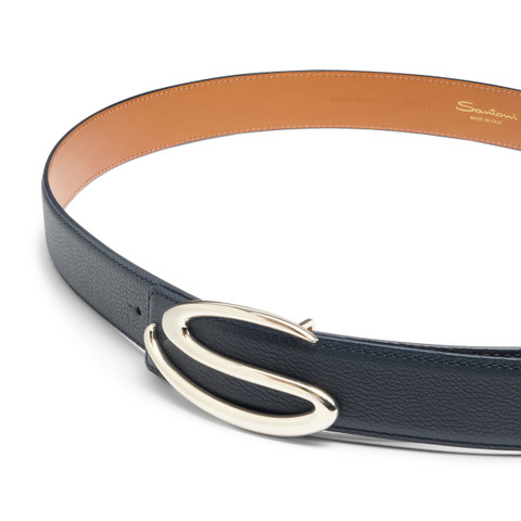 Sangle de ceinture en cuir foulonné bleu - Santoni - 3