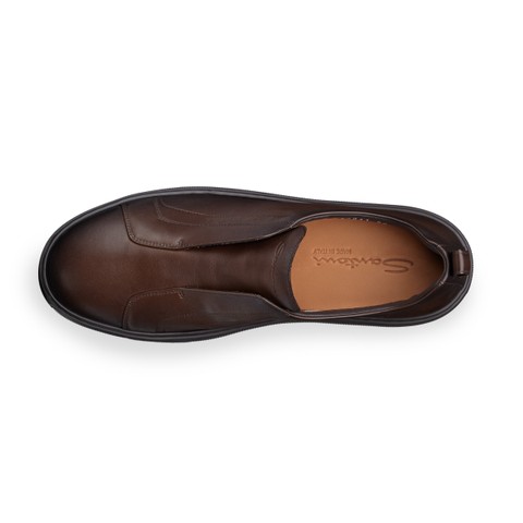 Men's dark brown leather slip-on sneaker - Santoni - 4