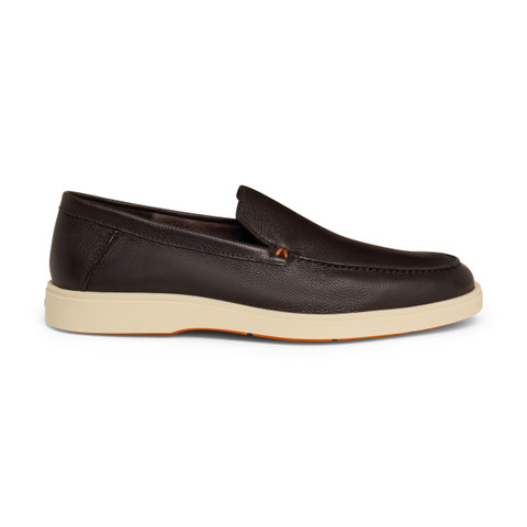 Men's dark brown tumbled leather loafer - Santoni - 1