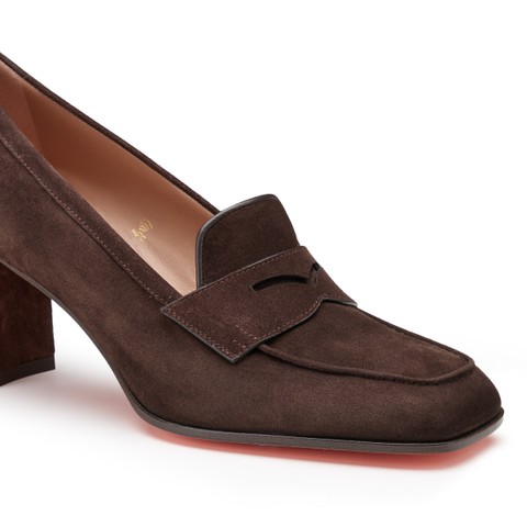 Women's dark brown suede high-heel pump - Santoni - 5
