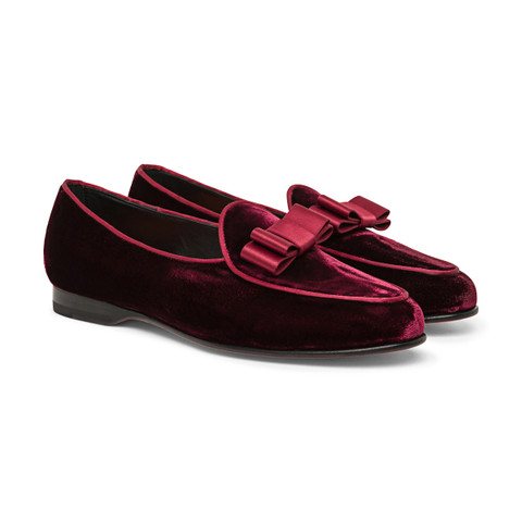 Men's burgundy velvet Andrea loafer - Santoni - 3