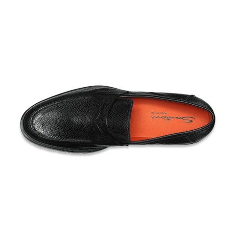 Men's black tumbled leather penny loafer - Santoni - 4