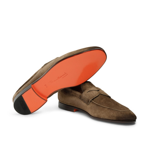 Men's brown suede penny loafer - Santoni - 3