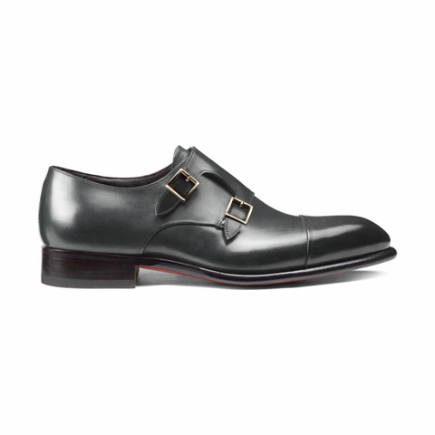 Men's grey leather double-buckle shoe - Santoni - 2.0
