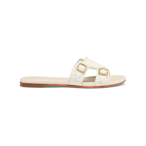 Women's white leather double-buckle Didi slide sandal - Santoni - 1