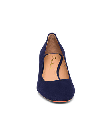 Women's blue suede mid-heel pump - Santoni - 7