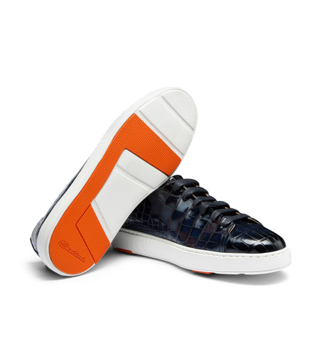 Men's blue alligator leather sneaker - Santoni - 3