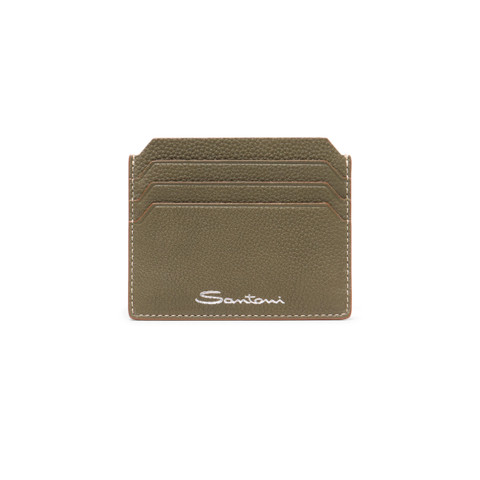 Green tumbled leather credit card holder - Santoni - 1