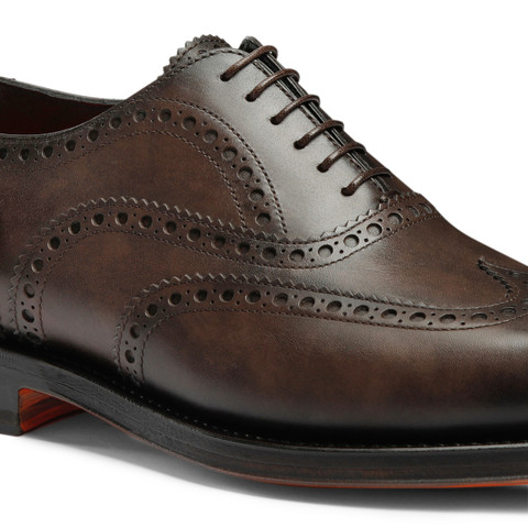 Men’s polished brown leather Oxford shoe - Santoni - 6