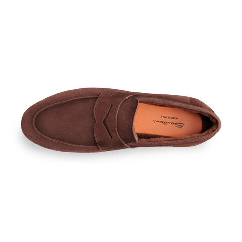 Men’s dark brown suede slipper with fur - Santoni - 4