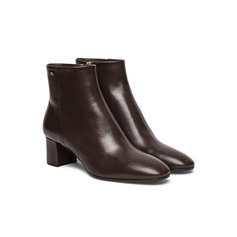 Women's dark brown leather mid-heel ankle boot - Santoni - 4