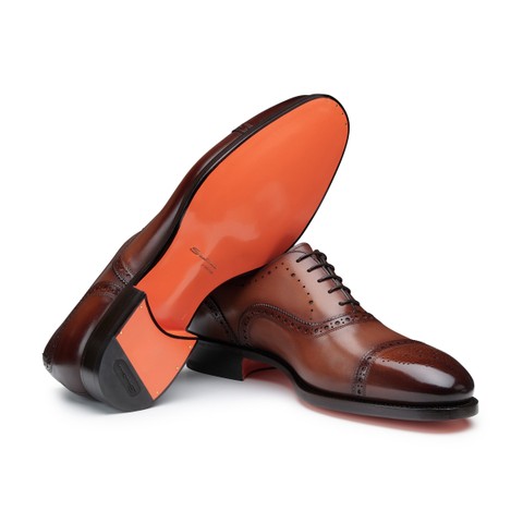 Men's brown leather Oxford brogue lace-up - Santoni - 2