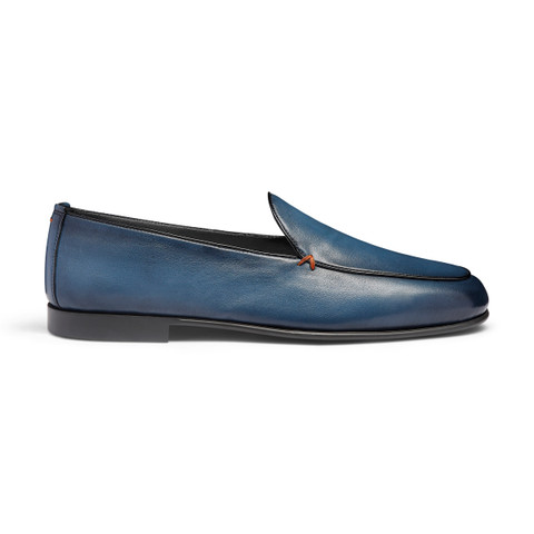 Men's blue leather loafer - Santoni - 1