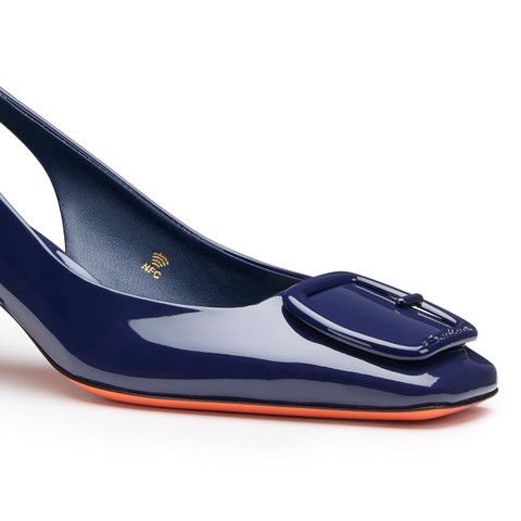Women's blue patent leather mid-heel slingback - Santoni - 5