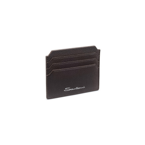 Dark brown tumbled leather credit card holder - Santoni - 2