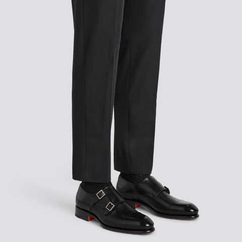 Men's polished black leather double monk straps shoe - Santoni - 2