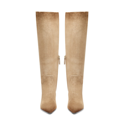 Women's beige suede high-heel boot - Santoni - 4