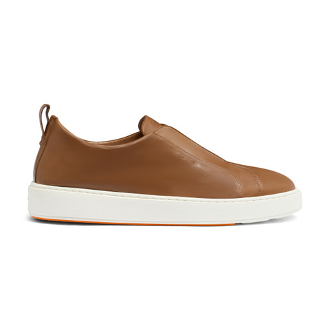 Men's light brown leather slip-on sneaker - Santoni - 1